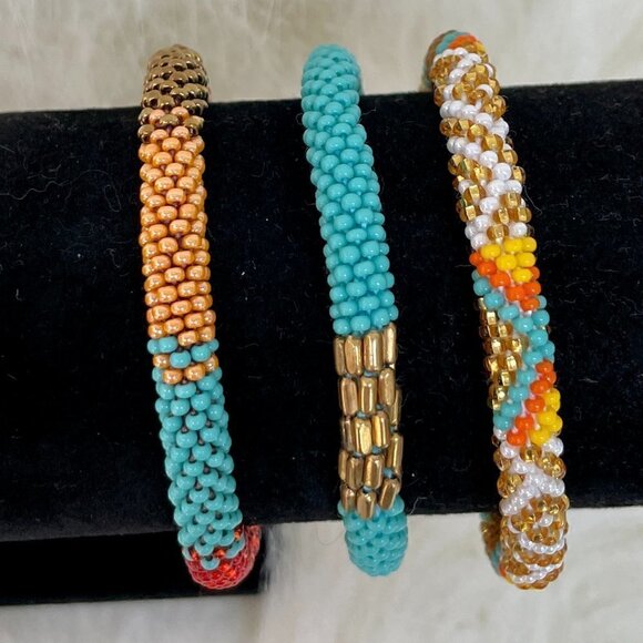 HAND CRAFTED in Nepal Beaded Bracelets (set of 3) #1007 - Picture 5 of 7